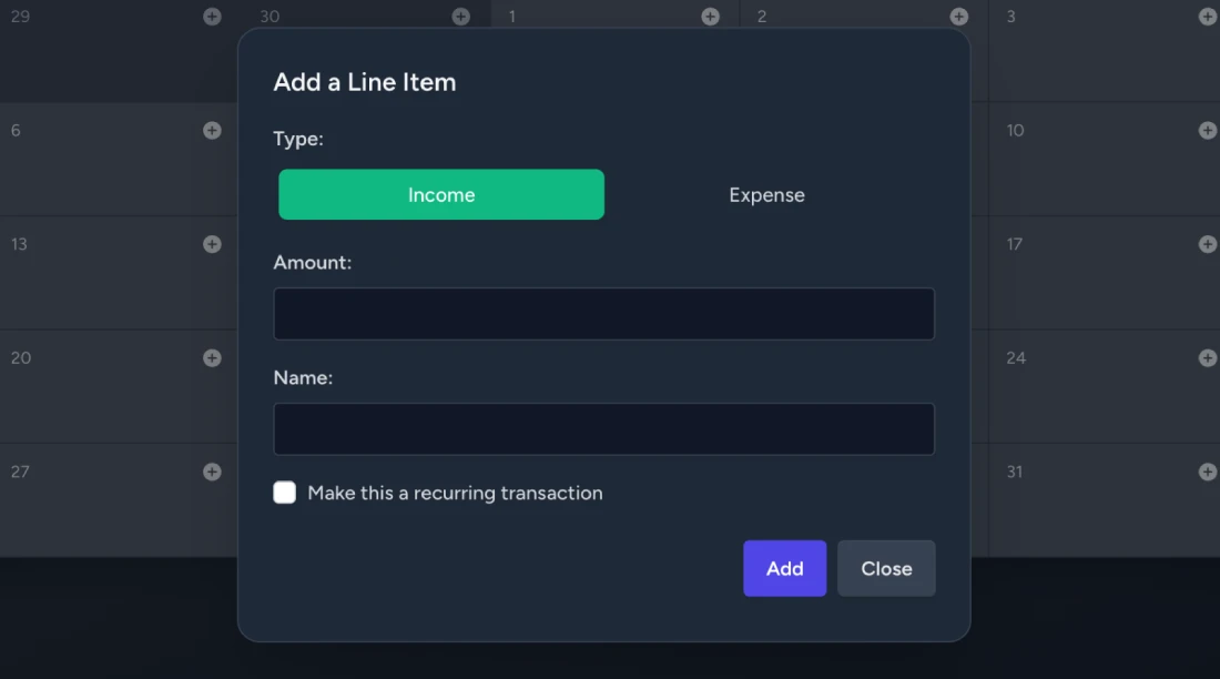 Add Transactions - Dark Mode